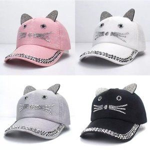 Beautiful Unisex Baseball Cap Children's Cat Ears Rivets 6 To 10 Years Old Pink